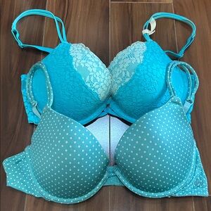 34C Aerie padded push-up teal bra set